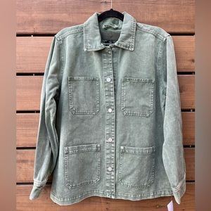 NWT Blank NYC acid wash twill wool blend Shirt Jacket, green / Kale Chips. Small
